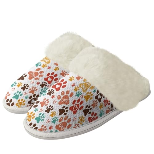 COEQINE Flauschige Hausschuhe für Damen, Kawaii-Tierdruck, Winterschuhe, superweich mit rutschfester Sohle, Rosa, Niedlicher Hundepfotenabdruck, 44/46 EU von COEQINE