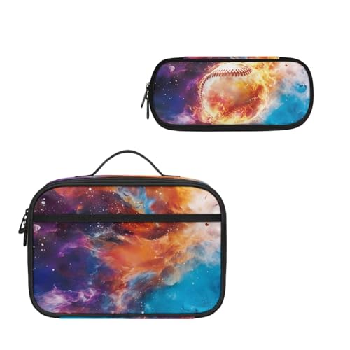 COEQINE Galaxy Baseball-Lunch-Tasche für Jungen im Alter von 4–6 Jahren, Federmäppchen, großes Schultaschen-Set, 2-teilig, für Teenager, Jungen, Geburtstag, Schulanfang von COEQINE