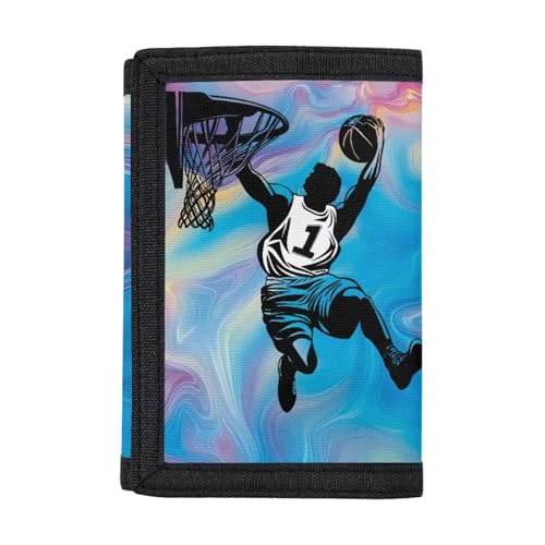 COEQINE Geldbörse für Jungen, leicht, mit Fach für Karten, kleine dreifach gefaltete Münztaschen für Kleinkinder, Jungen, Teenager, Cooler Basketballspieler, Casual von COEQINE