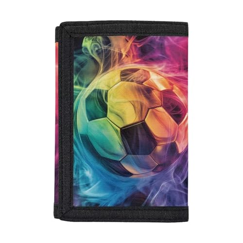 COEQINE Geldbörse für Jungen, leicht, mit Fach für Karten, kleine dreifach gefaltete Münztaschen für Kleinkinder, Jungen, Teenager, Farbiger Fußballdruck, Kompakt von COEQINE