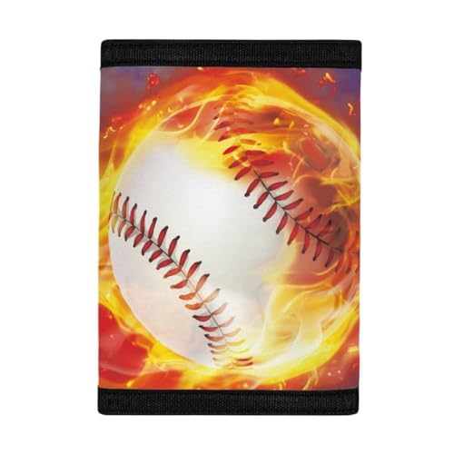 COEQINE Geldbörse für Jungen, leichter Geldorganizer mit Tasche für Karten, kleine dreifach gefaltete Münztaschen für Kleinkinder, Jungen, Teenager, Baseball 3D Fire Print von COEQINE