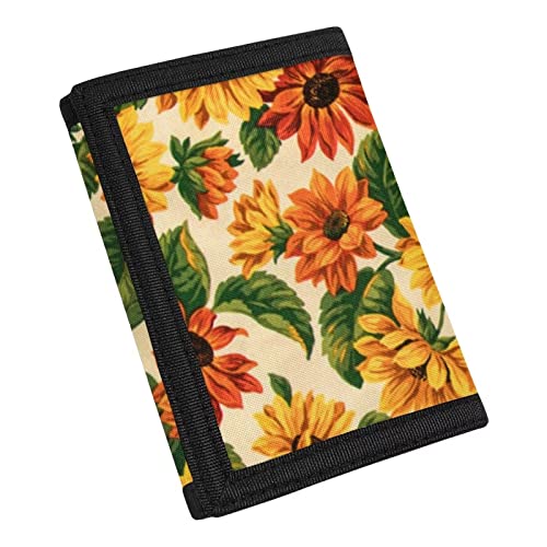 COEQINE Mädchen-Druck-Brieftasche, kleine dreifach gefaltete ästhetische Brieftaschen, Teenager-Mädchen, Geldtasche mit Blume, Gelbe Sonnenblume von COEQINE