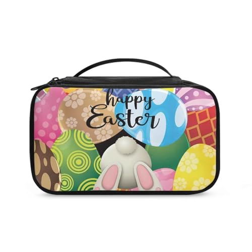 COEQINE Goldener Schlüsselanhänger Lippenstift-Halter Frauen Kunst Make-up Pinsel Etui mit Griffen Make-up Pinsel Etui Reise, Bunte Eier Kaninchen, Kulturbeutel von COEQINE