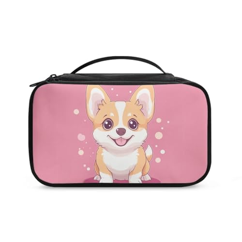 COEQINE Goldener Schlüsselanhänger Lippenstift-Halter Frauen Kunst Make-up Pinsel Etui mit Griffen Make-up Pinsel Etui Reise, Corgi Dog, Kulturbeutel von COEQINE