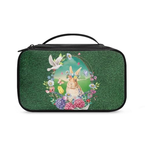 COEQINE Goldener Schlüsselanhänger Lippenstift-Halter Frauen Kunst Make-up Pinsel Etui mit Griffen Make-up Pinsel Etui Reise, Grünes Kaninchen-Blumenmuster, Kulturbeutel von COEQINE