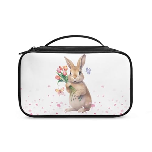 COEQINE Goldener Schlüsselanhänger Lippenstift-Halter Frauen Kunst Make-up Pinsel Etui mit Griffen Make-up Pinsel Etui Reise, Hase, Blume, Schmetterling, Kulturbeutel von COEQINE