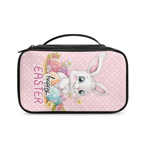 COEQINE Goldener Schlüsselanhänger Lippenstift-Halter Frauen Kunst Make-up Pinsel Etui mit Griffen Make-up Pinsel Etui Reise, Osterhase rosa, Kulturbeutel von COEQINE