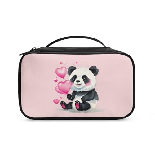 COEQINE Goldener Schlüsselanhänger Lippenstift-Halter Frauen Kunst Make-up Pinsel Etui mit Griffen Make-up Pinsel Etui Reise, Panda Lovely Heart, Kulturbeutel von COEQINE