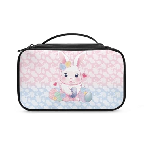 COEQINE Goldener Schlüsselanhänger Lippenstift-Halter Frauen Kunst Make-up Pinsel Etui mit Griffen Make-up Pinsel Etui Reise, Rosa Haseneier, Kulturbeutel von COEQINE