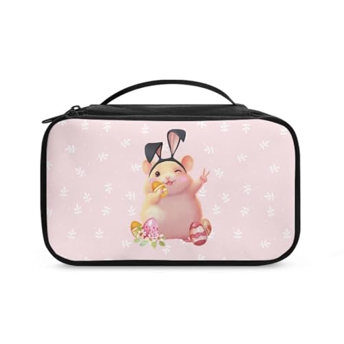 COEQINE Goldener Schlüsselanhänger Lippenstift-Halter Frauen Kunst Make-up Pinsel Etui mit Griffen Make-up Pinsel Etui Reise, Rosa Haseneier, niedlich, Kulturbeutel von COEQINE