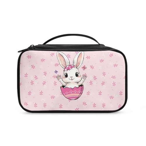 COEQINE Goldener Schlüsselanhänger Lippenstift-Halter Frauen Kunst Make-up Pinsel Etui mit Griffen Make-up Pinsel Etui Reise, Rosa Haseneier, niedliches Rosa, Kulturbeutel von COEQINE