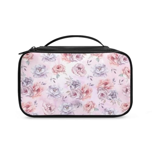 COEQINE Goldener Schlüsselanhänger Lippenstift-Halter Frauen Kunst Make-up Pinsel Etui mit Griffen Make-up Pinsel Etui Reise, Rosa Rose Floral, Kulturbeutel von COEQINE