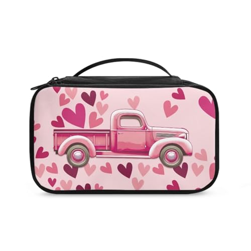 COEQINE Goldener Schlüsselanhänger Lippenstift-Halter Frauen Kunst Make-up Pinsel Etui mit Griffen Make-up Pinsel Etui Reise, Rosa Truck Love Heart, Kulturbeutel von COEQINE