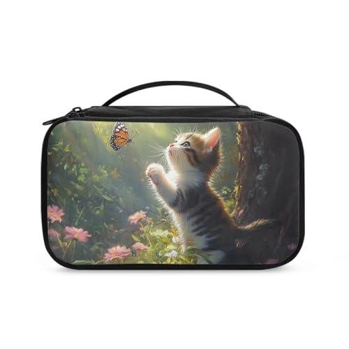 COEQINE Goldener Schlüsselanhänger Lippenstift-Halter Frauen Kunst Make-up Pinsel Etui mit Griffen Make-up Pinsel Etui Reise, Süße Katzen, Kulturbeutel von COEQINE