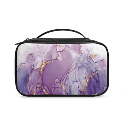 COEQINE Goldener Schlüsselanhänger Lippenstift-Halter Frauen Kunst Make-up Pinsel Etui mit Griffen Make-up Pinsel Etui Reise, Violetter Marmor, Kulturbeutel von COEQINE