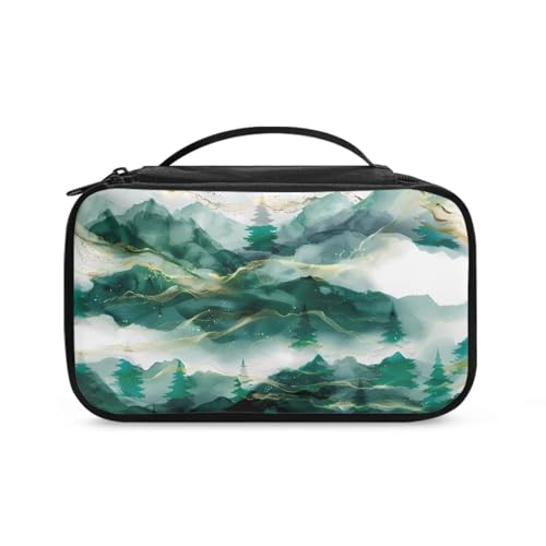 COEQINE Goth Kosmetiktasche für Damen, große Make-up-Tasche, Doppelreißverschlusstasche für Reisen, Kosmetik-Organizer mit Fach, Green Mount Vintage, Kulturbeutel von COEQINE