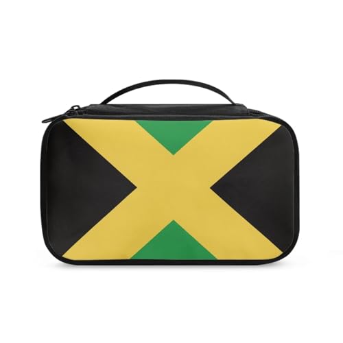 COEQINE Goth Kosmetiktasche für Damen, große Make-up-Tasche, Doppelreißverschlusstasche für Reisen, Kosmetik-Organizer mit Fach, Jamaika-Flagge, Kulturbeutel von COEQINE
