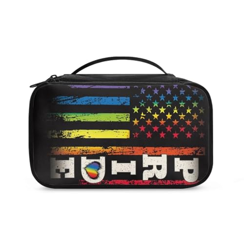 COEQINE Goth Kosmetiktasche für Damen, große Make-up-Tasche, Doppelreißverschlusstasche für Reisen, Kosmetik-Organizer mit Fach, Pride Themd Rainbow, Kulturbeutel von COEQINE