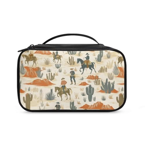 COEQINE Goth Kosmetiktasche für Damen, große Make-up-Tasche, Doppelreißverschlusstasche für Reisen, Kosmetik-Organizer mit Fach, Race Horse Kaktus Western, Kulturbeutel von COEQINE