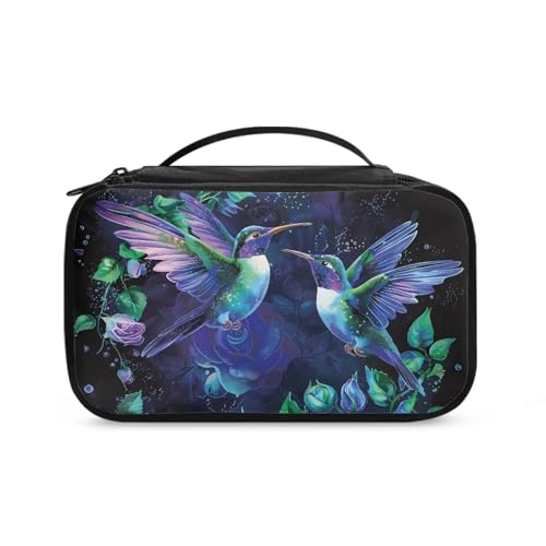 COEQINE Goth Kosmetiktasche für Damen, große Make-up-Tasche, Doppelreißverschlusstasche für Reisen, Kosmetik-Organizer mit Fach, Violetter Kolibri, Kulturbeutel von COEQINE