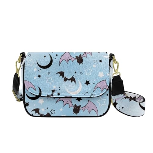 COEQINE Goth Pumpkin Crossbody Bag für Damen, kleine Geldbörse mit verstellbarem Schultergurt, kleine Lederhandtasche, Fledermaus hellblau von COEQINE