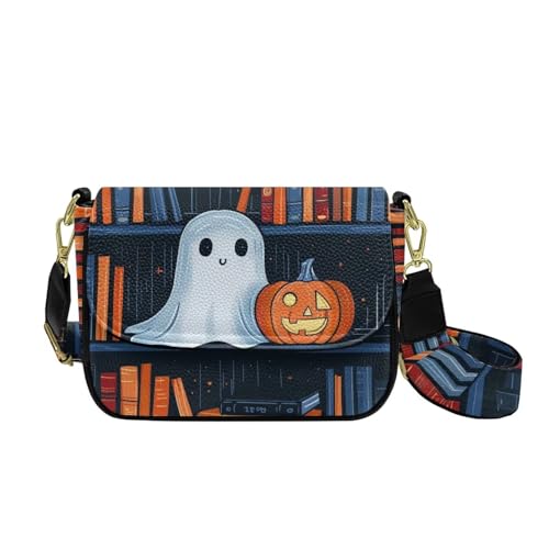 COEQINE Goth Pumpkin Crossbody Bag für Damen, kleine Geldbörse mit verstellbarem Schultergurt, kleine Lederhandtasche, Ghost Pumpkin Book von COEQINE