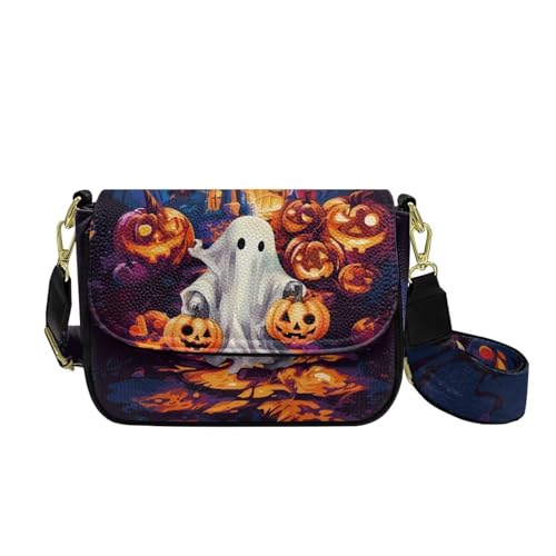 COEQINE Goth Pumpkin Crossbody Bag für Damen, kleine Geldbörse mit verstellbarem Schultergurt, kleine Lederhandtasche, Ghost Pumpkin Goth von COEQINE