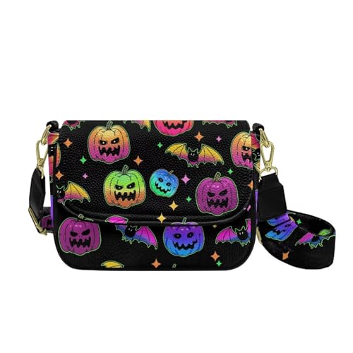 COEQINE Goth Pumpkin Crossbody Bag für Damen, kleine Geldbörse mit verstellbarem Schultergurt, kleine Lederhandtasche, Halloween Kürbisse von COEQINE