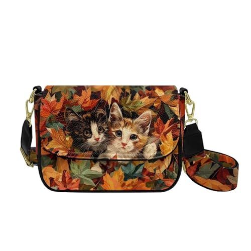 COEQINE Goth Pumpkin Crossbody Bag für Damen, kleine Geldbörse mit verstellbarem Schultergurt, kleine Lederhandtasche, Katze Herbst Kürbis von COEQINE