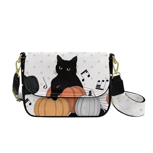 COEQINE Goth Pumpkin Crossbody Bag für Damen, kleine Geldbörse mit verstellbarem Schultergurt, kleine Lederhandtasche, Katzengeist Kürbis von COEQINE