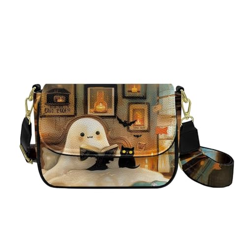 COEQINE Goth Pumpkin Crossbody Bag für Damen, kleine Geldbörse mit verstellbarem Schultergurt, kleine Lederhandtasche, Lesegeist von COEQINE