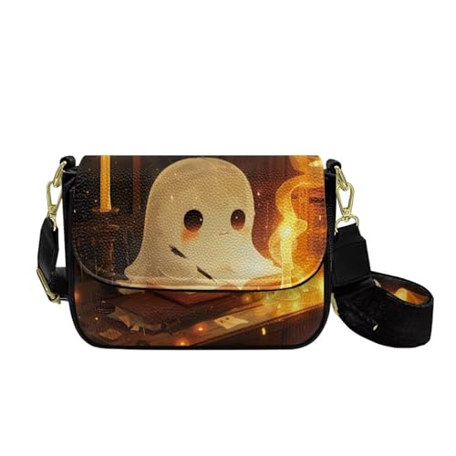COEQINE Goth Pumpkin Crossbody Bag für Damen, kleine Geldbörse mit verstellbarem Schultergurt, kleine Lederhandtasche, Studing Ghost von COEQINE