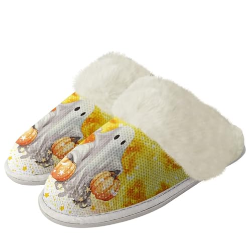 COEQINE Halloween-Hausschuhe für Damen, Hausschuhe, rutschfest, warm, flauschig, Ghost Kürbis, 39/40 EU von COEQINE