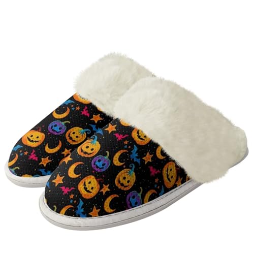 COEQINE Halloween-Hausschuhe für Damen, Hausschuhe, rutschfest, warm, flauschig, Pumpkin Black Moon, 44/46 EU COEQINE Halloween-Hausschuhe für Damen, Hausschuhe, rutschfest, warm, flauschig, Pumpkin Black Moon, 44/46 EU von COEQINE