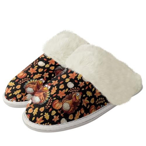 COEQINE Halloween-Hausschuhe für Damen, Hausschuhe, rutschfest, warm, flauschig, Thank Giving Türkei-Kürbis, 39/40 EU von COEQINE