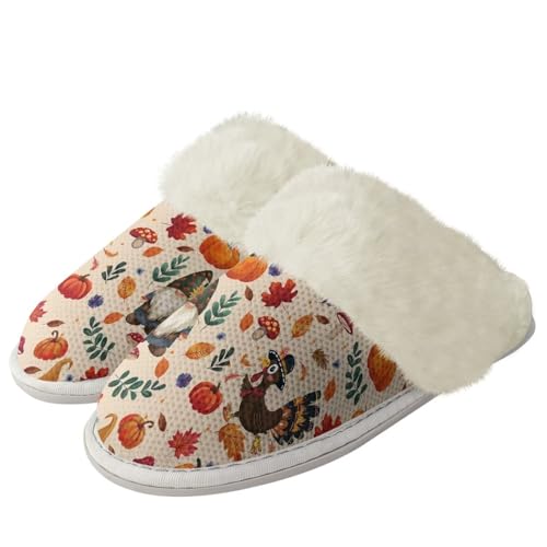 COEQINE Halloween-Hausschuhe für Damen, Hausschuhe, rutschfest, warm, flauschig, Thank Giving Turkey Beige, 41/43 EU von COEQINE