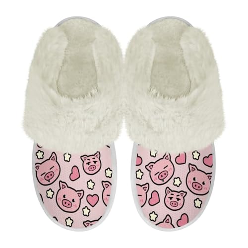 COEQINE Hausschuhe aus Memory-Schaum, breite Passform, Kawaii-Schweinchen, rosa bedruckt, rutschfeste Schlafzimmerschuhe, Cartoon Pig Pink, 39/40 EU von COEQINE