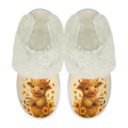 COEQINE Hausschuhe aus Memory-Schaum, breite Passform, Kawaii-Schweinchen, rosa bedruckt, rutschfeste Schlafzimmerschuhe, Herbst-Highland-Kuh-Sonnenblume, 44/46 EU COEQINE Hausschuhe aus Memory-Schaum, breite Passform, Kawaii-Schweinchen, rosa bedruckt, rutschfeste Schlafzimmerschuhe, Herbst-Highland-Kuh-Sonnenblume, 44/46 EU von COEQINE