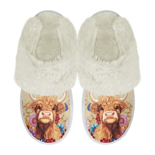 COEQINE Hausschuhe aus Memory-Schaum, breite Passform, Kawaii-Schweinchen, rosa bedruckt, rutschfeste Schlafzimmerschuhe, Highland Cow Hippie Floral, 41/43 EU COEQINE Hausschuhe aus Memory-Schaum, breite Passform, Kawaii-Schweinchen, rosa bedruckt, rutschfeste Schlafzimmerschuhe, Highland Cow Hippie Floral, 41/43 EU von COEQINE