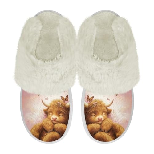 COEQINE Hausschuhe aus Memory-Schaum, breite Passform, Kawaii-Schweinchen, rosa bedruckt, rutschfeste Schlafzimmerschuhe, Highland Cow Pink, 37/38 EU COEQINE Hausschuhe aus Memory-Schaum, breite Passform, Kawaii-Schweinchen, rosa bedruckt, rutschfeste Schlafzimmerschuhe, Highland Cow Pink, 37/38 EU von COEQINE