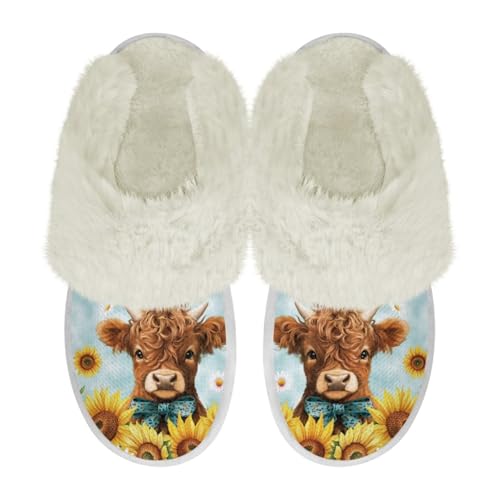 COEQINE Hausschuhe aus Memory-Schaum, breite Passform, Kawaii-Schweinchen, rosa bedruckt, rutschfeste Schlafzimmerschuhe, Highland Cow Sunflower Blue, 37/38 EU COEQINE Hausschuhe aus Memory-Schaum, breite Passform, Kawaii-Schweinchen, rosa bedruckt, rutschfeste Schlafzimmerschuhe, Highland Cow Sunflower Blue, 37/38 EU von COEQINE