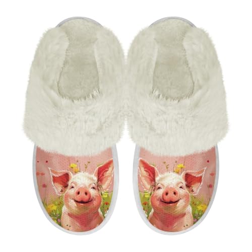COEQINE Hausschuhe aus Memory-Schaum, breite Passform, Kawaii-Schweinchen, rosa bedruckt, rutschfeste Schlafzimmerschuhe, Niedliches Schwein, Rosa, 39/40 EU von COEQINE