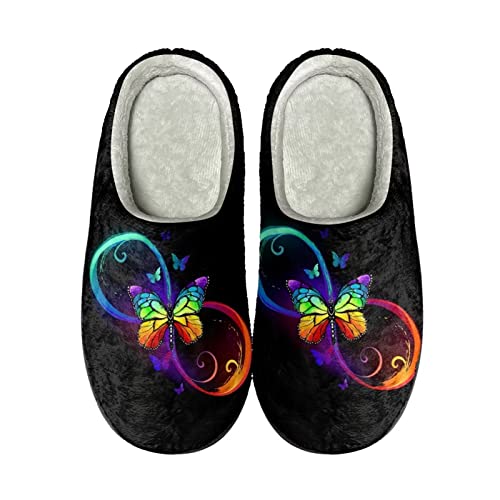 COEQINE Hausschuhe mit Fußgewölbeunterstützung Herren Frauen Mädchen Mode Home Hausschuhe Schlafzimmer Hausschuhe Anti-Rutsch-Sohle Baumwollschuhe, Schmetterling bunt, 40 2/3 EU von COEQINE