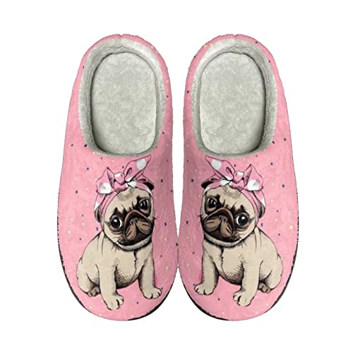 COEQINE Hausschuhe mit Fußgewölbeunterstützung Herren Frauen Mädchen Mode Home Hausschuhe Schlafzimmer Hausschuhe Anti-Rutsch-Sohle Baumwollschuhe, mops, 38.5 EU von COEQINE