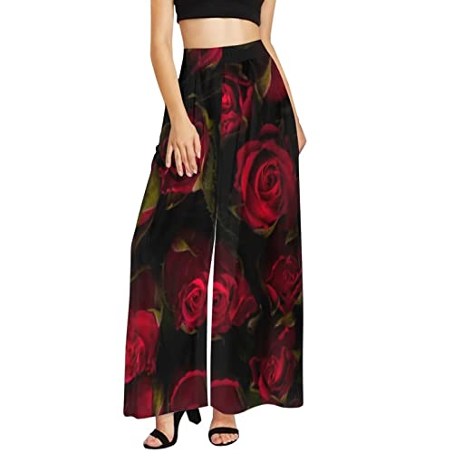 COEQINE Hawaii-Stil Hose mit weitem Bein, Damen, leicht, Übergröße, lockere Knöchellänge, Urlaubshose, XS-6XL, rote rose, XL von COEQINE