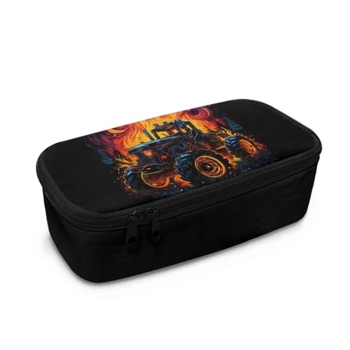 COEQINE High School Federmäppchen Set für Teenager Flamme Truck Druck Federmäppchen mit Griffen Büro Stifttasche mit Zubehör für Alter 8-12 Jahre von COEQINE