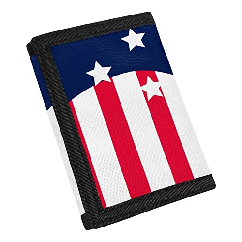 COEQINE Jungen Geldbörse mit amerikanischer Flagge, dreifach gefaltet, großes Fassungsvermögen, 9–18 Jahre, Geldtasche mit Münztaschen, Sterne Blau Rot Astrip, Amerikanisch von COEQINE