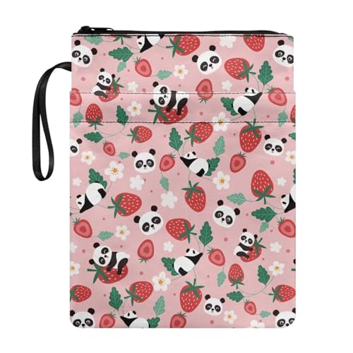 COEQINE Kawaii Buchhülle für Damen, Mädchen, Schulanfang, Arbeit, Erdbeer-Panda, Buchumschläge für Buchliebhaber, tragbare Buchtasche von COEQINE