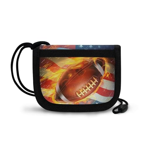 COEQINE Kinder-Geldbörse für Jungen im Alter von 5–7 Jahren, Reisebrieftasche für Herren, klein, dreifach gefaltet, Anti-Diebstahl, unter der Kleidung für Fahrrad, American Flag Rugby Cool von COEQINE