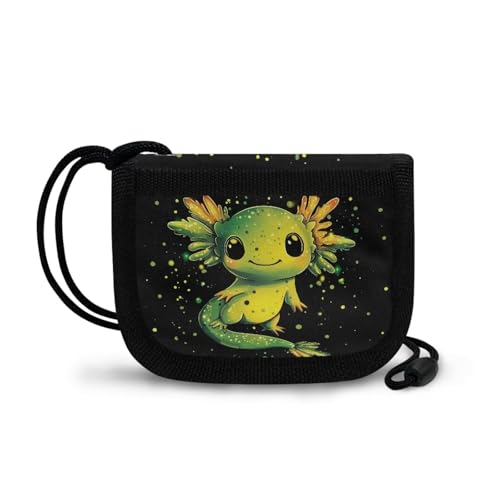 COEQINE Kinder-Geldbörse für Mädchen 4–5, niedliche Tier-Geldbörse mit Umhängeband, Münzbörse mit Reißverschluss, Münzgeldbörse, kleine Kleingeldtasche, Grün Axolotl Schwarz von COEQINE